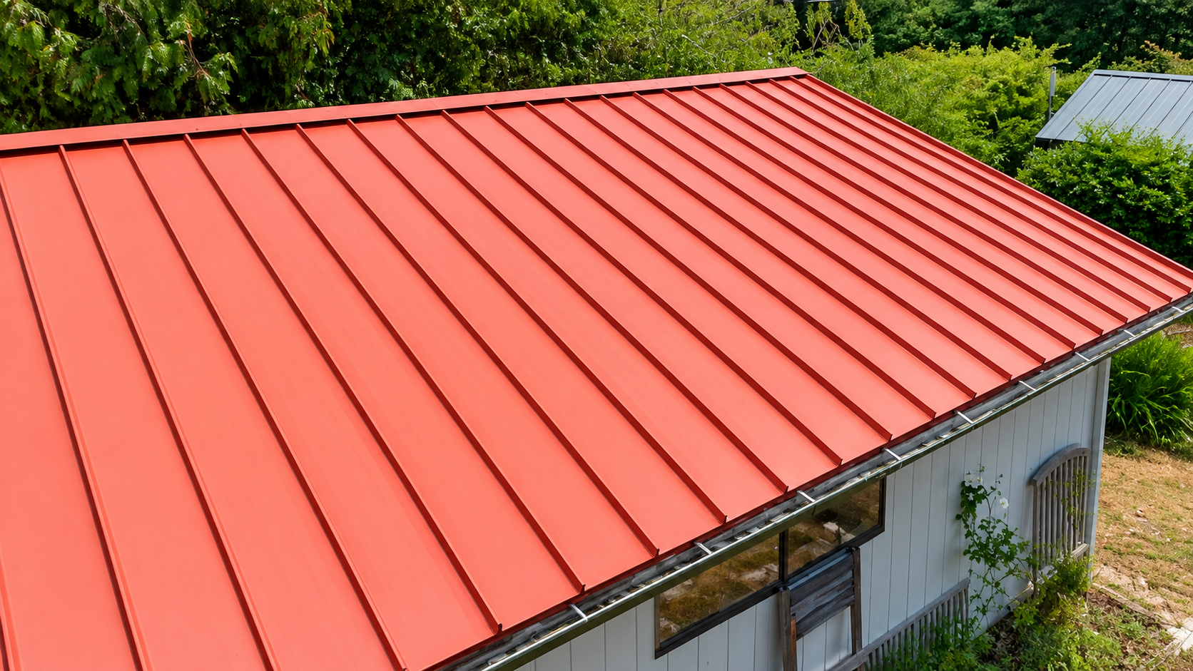 Metal roof after professional soft wash cleaning — clean and restored finish